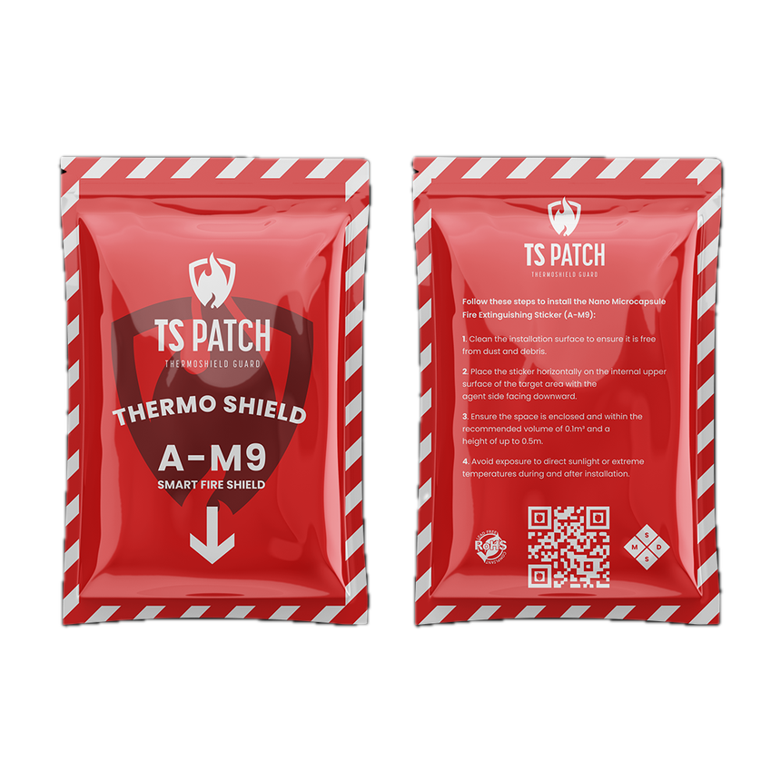 TS-25 Thermo Shield sachet, front and back, in TS Patch red with hazard striping